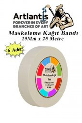 Maskeleme Bandı Kağıt Bant 15 mm 25 Metre 6 Adet Boya Bantı Maskeleme Kağıt Bant Duvar Yağlı Boya Badana - 1