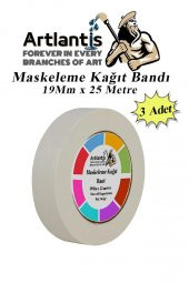 Maskeleme Bandı Kağıt Bant 19 mm 25 Metre 3 Adet Boya Bantı Maskeleme Kağıt Bant Duvar Yağlı Boya Badana - 1
