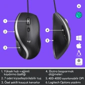Logitech 7 Özel Düğmeli Gelişmiş Kablolu Fare Mouse 4.000 Dpi Kablolu Mouse thumbnail 6