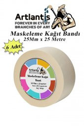 Maskeleme Bandı Kağıt Bant 25 mm 25 Metre 6 Adet Boya Bantı Maskeleme Kağıt Bant Duvar Yağlı Boya Badana - 1