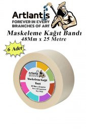 Maskeleme Bandı Kağıt Bant 48 mm 25 Metre 6 Adet Boya Bantı Maskeleme Kağıt Bant Duvar Yağlı Boya Badana - 1