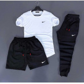 3'Lü Beyaz SlimFit Beyaz Tshirt-Şort-Eşofman Kombin Baskılı - 1