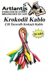 Krokodil Kablo 52 cm 10 lu 1 Paket Timsah Ağızlı İki Tarafı Kıskaçlı Kablo Elektrik Deney Kablosu Klipsli - 1