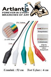 Krokodil Kablo 52 cm 10 lu 1 Paket Timsah Ağızlı İki Tarafı Kıskaçlı Kablo Elektrik Deney Kablosu Klipsli - 4