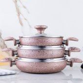 MEŞELER GRANİT 3 LÜ OMLET SET -ROSE - 1