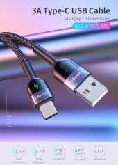 Essager Led Işıklı 3.0A 1Metre Type-C Şarj Data Kablosu - 3