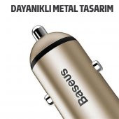 Trumpet Serisi 3.1A Çift Usb Girişli Metal Araç Şarjı Gold - 3