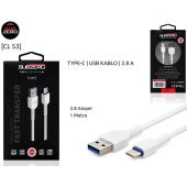 Subzero 2.8A 1Metre Usb Type-C Şarj Data Kablosu Beyaz - 1