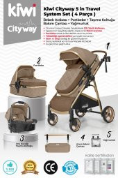 Kiwi City Way 5 in 1 Bebek Arabasi,Taşıma Koltuğu,Bakım Çantası,Yağmurluk-Kahverengi - 2