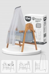 Kiwi Woody Sallanabilir Doğal Ahşap Anne Yanı Portatif Beşik Açık Mavi - 1
