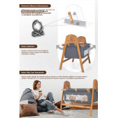 Kiwi Woody Sallanabilir Doğal Ahşap Anne Yanı Portatif Beşik Açık Mavi - 4