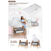 Kiwi Woody Sallanabilir Doğal Ahşap Anne Yanı Portatif Beşik Açık Mavi - 5