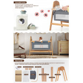 Kiwi Woody Sallanabilir Doğal Ahşap Anne Yanı Portatif Beşik Açık Mavi - 7