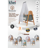 Kiwi Woody Sallanabilir Doğal Ahşap Anne Yanı Portatif Beşik Koyu Gri - 2
