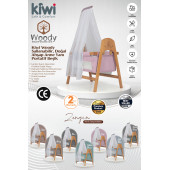 Kiwi Woody Sallanabilir Doğal Ahşap Anne Yanı Portatif Beşik Pembe - 2