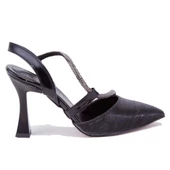 Dagoster DZA07-396155 Siyah Simli Abiye Topuklu Kadın Ayakkabı - 2