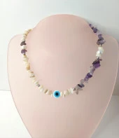 Kolye Ametis Kırık Doğal Taş Kolye Kötü Göz Kovucu Nazar Gerdanlık Çakra Enerji Takı Aksesuar thumbnail 1