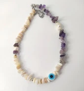 Kolye Ametis Kırık Doğal Taş Kolye Kötü Göz Kovucu Nazar Gerdanlık Çakra Enerji Takı Aksesuar thumbnail 2