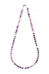 Lepidolit Doğal Taş 6 mm Düğümlü Kolye thumbnail 1