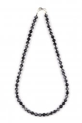 Karlı Obsidyen Doğal Taş 6 mm Düğümlü Kolye - 1