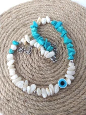 Kolye Turkuaz Kırık Doğal Taş Kolye Kötü Göz Kovucu Nazar Gerdanlık Çakra Enerji Takı Aksesuar - 2