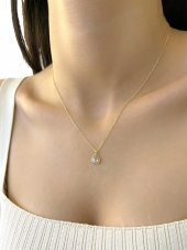 Minik Damla Zirkon Taş Günlük Çok Şık Altın Altın Kolye thumbnail 3