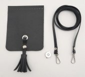 Angel Çanta Aksesuar Siyah Suni Deri Püskül Kapaklı Cep Telefonu Mini Bag Çanta Seti Gümüş Metal - 1