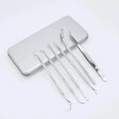 Valkyrie 6 adet Metal Kutulu Paslanmaz Çelik Diş Tartar Dil Temizleme Dental Ağız Bakım Seti - 2