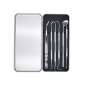 Valkyrie 6 adet Metal Kutulu Paslanmaz Çelik Diş Tartar Dil Temizleme Dental Ağız Bakım Seti - 1