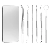 Valkyrie 6 adet Metal Kutulu Paslanmaz Çelik Diş Tartar Dil Temizleme Dental Ağız Bakım Seti - 3