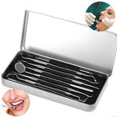Valkyrie 6 adet Metal Kutulu Paslanmaz Çelik Diş Tartar Dil Temizleme Dental Ağız Bakım Seti - 7