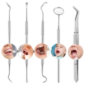 Valkyrie 6 adet Metal Kutulu Paslanmaz Çelik Diş Tartar Dil Temizleme Dental Ağız Bakım Seti - 6