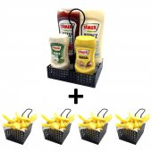 4 Adet Mini Patateslik ve 1 Adet Sosluk - Cafe, Restaurant Burger Sunum, Servis Ekipmanı Model-1 SİYAH - 1