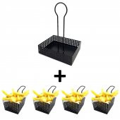 4 Adet Mini Patateslik ve 1 Adet Sosluk - Cafe, Restaurant Burger Sunum, Servis Ekipmanı Model-1 SİYAH - 2