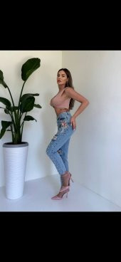 MAVİ İNCİ VE ÇİÇEK DETAYLI JEAN - 4