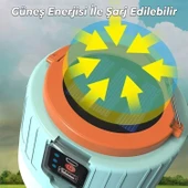 Kamp Lambası Ledli Uzaktan Kumandalı El Feneri Işıldak Güneş Enerjili Şarjlı Pilli Portatif Gece Lambası - 5