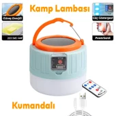 Kamp Lambası Ledli Uzaktan Kumandalı El Feneri Işıldak Güneş Enerjili Şarjlı Pilli Portatif Gece Lambası - 1