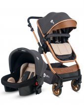 4 Baby Comfort Gold-Antrasit  Travel Sistem Bebek Arabası Seyahat Sistem Puset, Taşıma Koltuğu, Yağmurluk - 1
