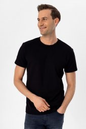 O Yaka Slim Kalıp Armürlü Tişört thumbnail 2