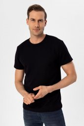 O Yaka Slim Kalıp Armürlü Tişört thumbnail 3