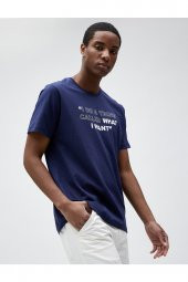 Slogan Baskılı Tişört Dar Kesim Bisiklet Yaka Pamuklu thumbnail 1