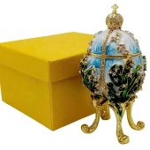 Faberge Yumurta Swarovski Taşlı Lüks Mücevher Kutusu Mavi Yeşil 12cm HEDİYELİ thumbnail 2