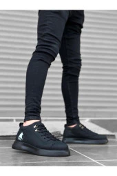 BA0220 Bağcıklı Erkek Yüksek Taban Siyah Siyah Taban Spor Ayakkabı thumbnail 2