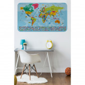 Dünya Haritası Eğitici Öğretici Ülke Bayraklı Çocuk Genç Odası Duvar Sticker 100x65cm - 1