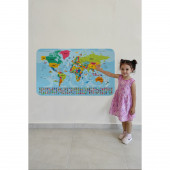 Dünya Haritası Eğitici Öğretici Ülke Bayraklı Çocuk Genç Odası Duvar Sticker 100x65cm - 2
