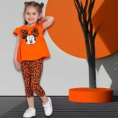 Turuncu Renk Minie Mouse Papyon Desenli Leopar Kapri Takım - 1