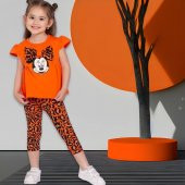 Turuncu Renk Minie Mouse Papyon Desenli Leopar Kapri Takım - 2