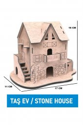Ahşap Taş Ev Maket Boyama Seti, 6lı Boya Ve Fırça Dahil - 2