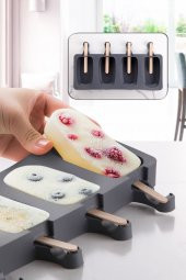 Magnum Dondurma Kalıbı Ve 20 Adet Ahşap Çubuk 4lü Pratik Magnum Silikon Dondurma Kalıbı - 1