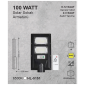 100W Güneş Enerjili Sokak Lambası Bahçe Aydınlatması Kumandalı Sensörlü HeroLed Solar Sokak Armatürü - 5